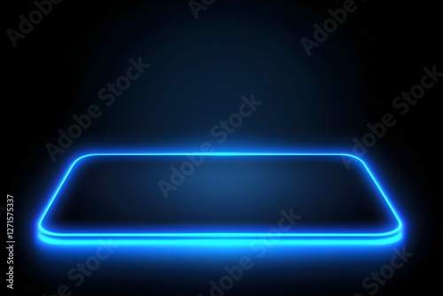 
A glowing blue rectangle with neon light border, rounded corners and light effects on a simple and plain dark background.