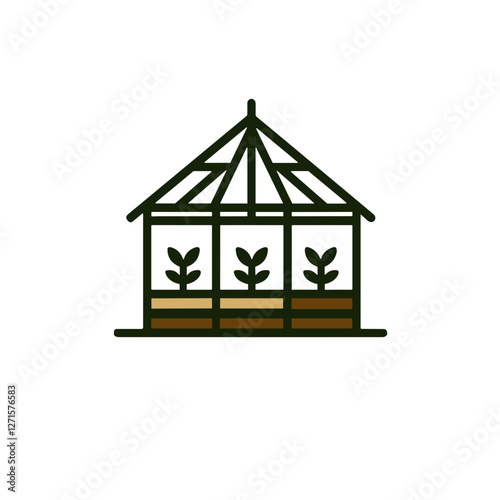 Greenhouse with seedlings, colored PNG for organic farming and plant cultivation