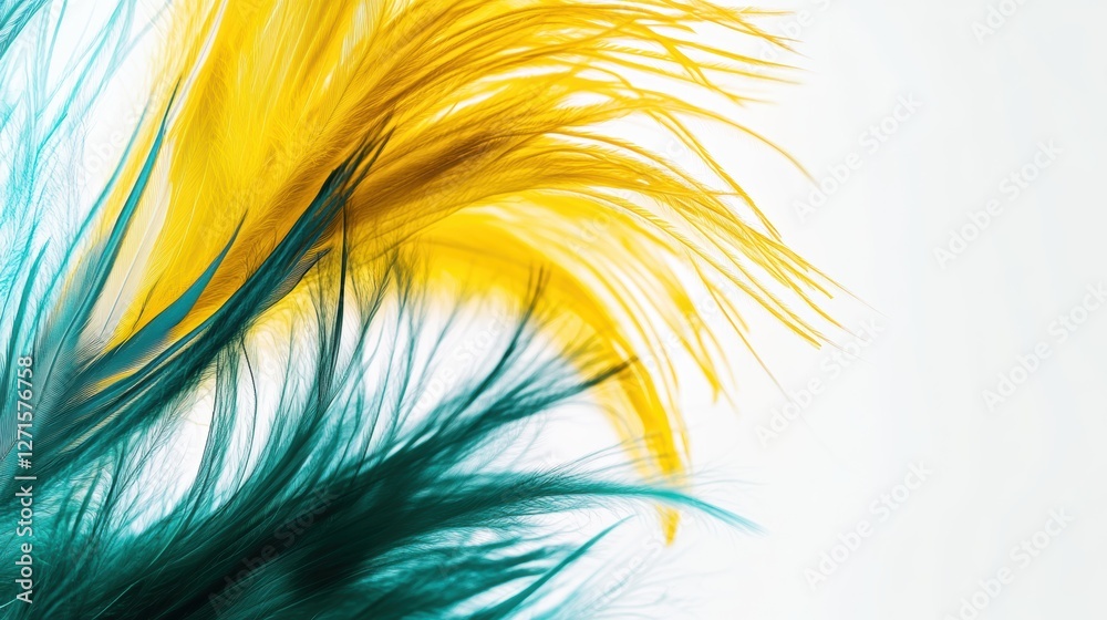 Abstract artwork with teal and yellow feather patterns on a white background, perfect for modern decor and vibrant design projects. Abstract artwork with teal and yellow feather patterns on a white background, perfect for modern decor and vibrant design projects.