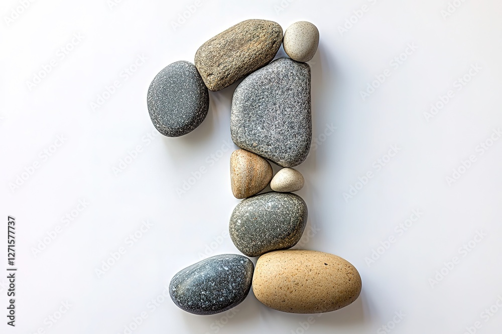 Pebble Number One: A Unique and Creative Number One Design Crafted From Smooth, Assorted Pebbles, Isolated on a Pristine White Background. Ideal for Branding, Logos, Websites, and Marketing Materials, Pebble Number One: A Unique and Creative Number One Design Crafted From Smooth, Assorted Pebbles, Isolated on a Pristine White Background. Ideal for Branding, Logos, Websites, and Marketing Materials,