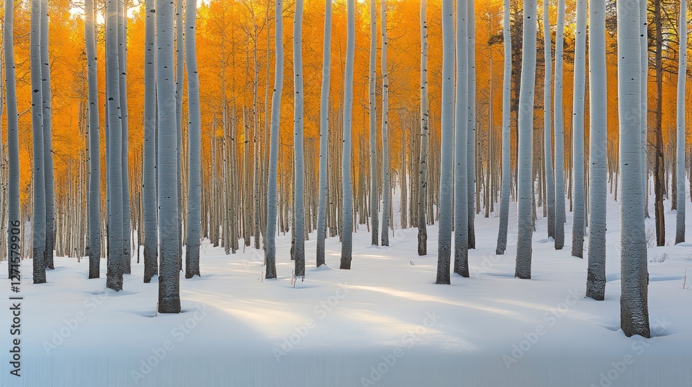 Golden Aspen Grove in Winter Wonderland Golden Aspen Grove in Winter Wonderland