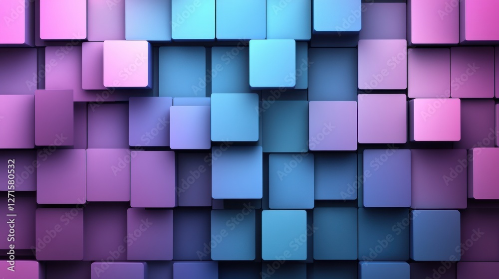 Minimalist 3D square patterns with smooth gradient transitions between shades of blue and purple. Minimalist 3D square patterns with smooth gradient transitions between shades of blue and purple.