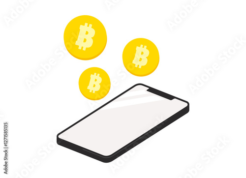 スマホとビットコインアイコン ベクターイラスト