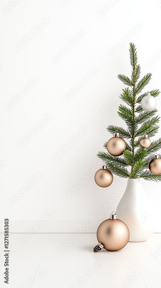 Minimalistic Christmas tree with elegant ornaments in a modern vase, perfect for holiday decor inspiration and festive themes. Minimalistic Christmas tree with elegant ornaments in a modern vase, perfect for holiday decor inspiration and festive themes.