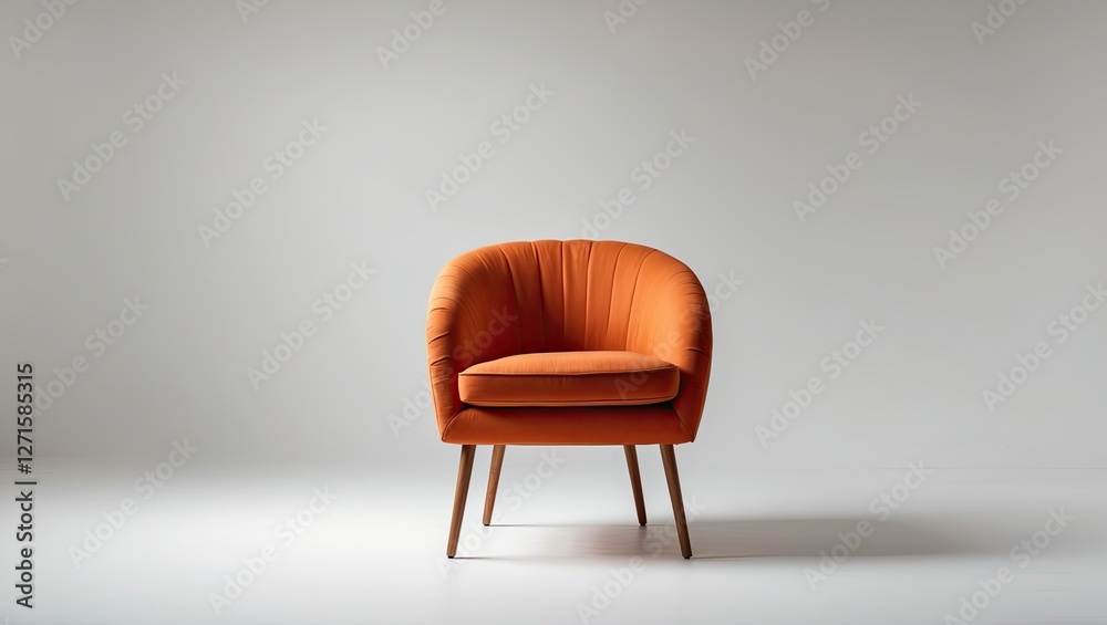 Obraz premium A stylish orange armchair with a round shape and tufted upholstery, positioned against a minimalistic white background