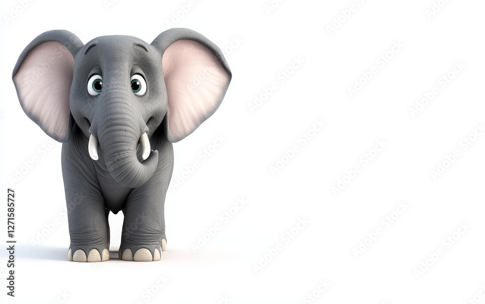 Cute cartoon elephant standing upright with a friendly expression against a plain background Cute cartoon elephant standing upright with a friendly expression against a plain background