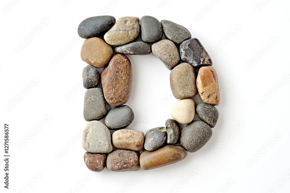 Stone Letter D: Natural Pebble Alphabet, Rustic Charm, Creative Typography, White Background, Eco-Friendly Font, Smooth Stones, Nature Inspired Design, Handcrafted Letter, Pebble Art, Alphabet Letter Stone Letter D: Natural Pebble Alphabet, Rustic Charm, Creative Typography, White Background, Eco-Friendly Font, Smooth Stones, Nature Inspired Design, Handcrafted Letter, Pebble Art, Alphabet Letter