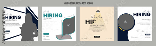 Join our team banners. We are hiring communication poster, help wanted advertising banner with speaker and vacant badge. Hr recruiting hire, vacancy job offer isolated vector signs set