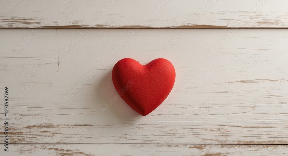 Red Heart on Rustic White Wooden Background Ideal for Valentine's Day Decor with Space for Custom Text or Messages. Red Heart on Rustic White Wooden Background Ideal for Valentine's Day Decor with Space for Custom Text or Messages.