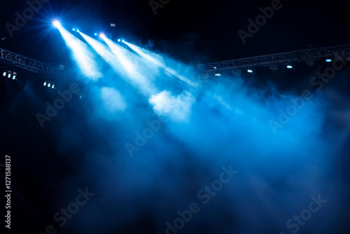 Wallpaper Mural Illuminated stage with scenic blue lights and smoke. Royalty high-quality free best stock image of abstract empty stage with colorful spotlights, display or montage your products  Torontodigital.ca