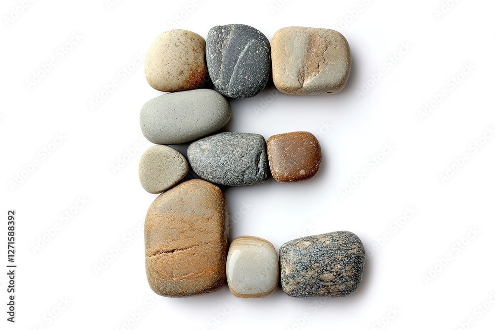 Stone Letter E: Nature's Alphabet, Pebble Letter E, Creative Typography, Rustic Charm, Eco-Friendly Font, Natural Alphabet, Pebble Design, White Background, Stone Letters, Handmade Font, Organic Stone Letter E: Nature's Alphabet, Pebble Letter E, Creative Typography, Rustic Charm, Eco-Friendly Font, Natural Alphabet, Pebble Design, White Background, Stone Letters, Handmade Font, Organic