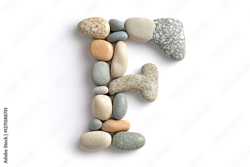 Stone Letter F: Natural Alphabet, Pebble Font, Rustic Charm, White Background, Eco-Friendly Typography, Creative Design Element, Textured Letter, Alphabet Design, Summer Vibe, Beach Theme, Nature Stone Letter F: Natural Alphabet, Pebble Font, Rustic Charm, White Background, Eco-Friendly Typography, Creative Design Element, Textured Letter, Alphabet Design, Summer Vibe, Beach Theme, Nature