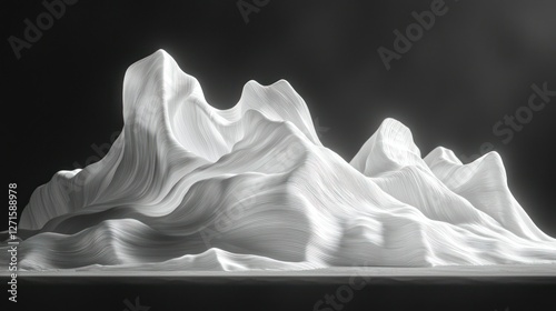 Abstract white mountain range, dramatic lighting, dark background,  3D render,  conceptual art
