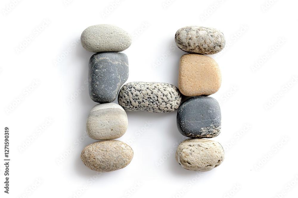 Pebble Letter H: Natural Stone Alphabet, Creative Typography, White Background, Rustic Charm, Handcrafted Design Element, Perfect for Branding, Websites, Invitations, Logos, Nature Theme, Eco-Friendly Pebble Letter H: Natural Stone Alphabet, Creative Typography, White Background, Rustic Charm, Handcrafted Design Element, Perfect for Branding, Websites, Invitations, Logos, Nature Theme, Eco-Friendly