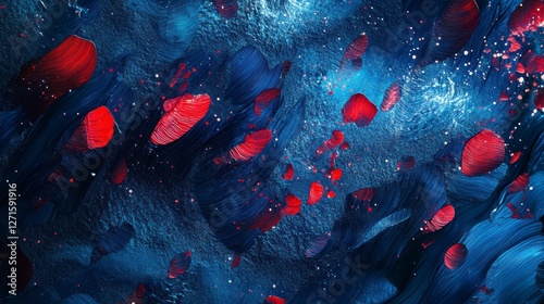 Abstract painting, deep colors, red shapes, dynamic design, artistic expression photo