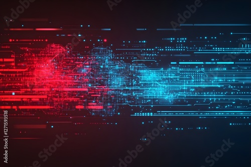 Digital background perfect for tech processes, neural networks, artificial intelligence, data transfer and encryption, digital archives, sound and graphic presentations, science, education
