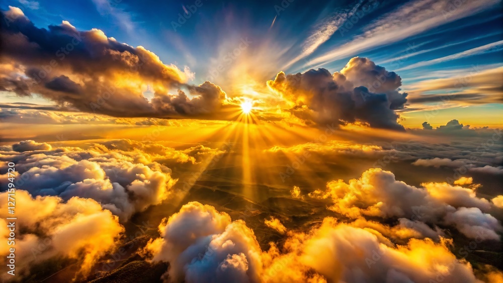 Aerial View Sunbeams Breaking Through Clouds Dramatic Light Landscape Photography Aerial View Sunbeams Breaking Through Clouds Dramatic Light Landscape Photography