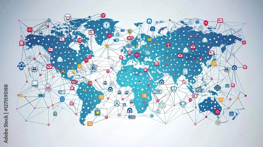 Fototapeta premium Revolutionizing Global Communication Networks: Interconnected Business Nodes and Human Resources Collaboration Across Worldwide Platforms – Enabling Seamless Digital Connectivity, Cross-Border Teamwor