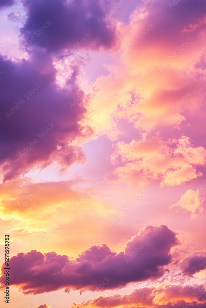 Obraz premium â€œColorful sunset sky with vibrant clouds and soft pastel colors, perfect for nature backgrounds, wallpapers, and landscape photography.â€