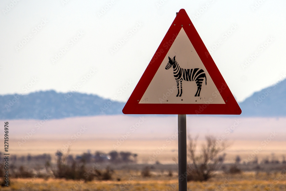 Warning sign for free ranging Gemsbok along a road in Namibia Warning sign for free ranging Gemsbok along a road in Namibia