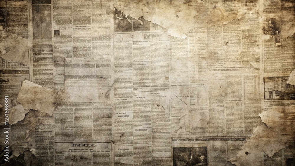 Fototapeta premium Aged Newsprint Texture: Black & White Grunge Paper Background with Copy Space