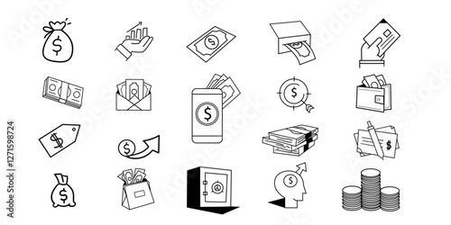 Sign,Symbol of Money For finance related Design Element,dibujo de dinero,Hand drawn set,Symbols of money background design,Cash Symbol Collection.  