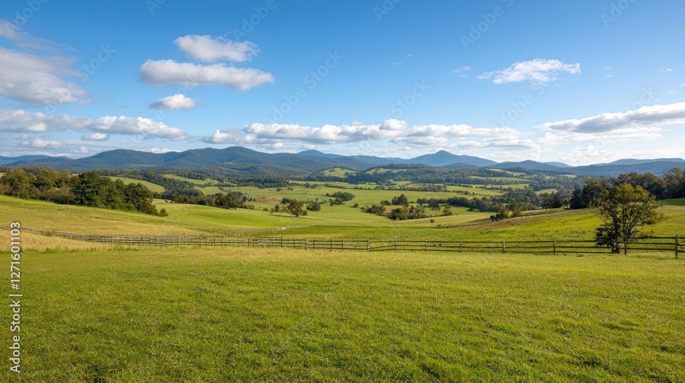 Serene Green Valley Landscape Under a Blue Sky Serene Green Valley Landscape Under a Blue Sky