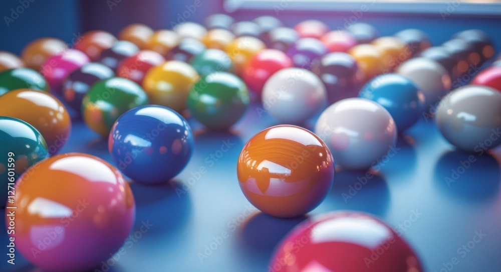 Colorful Billiard Balls Arranged on a Blue Table with Empty Copy Space for Text and High Resolution Close Up Ideal for Sports and Gaming Themes Colorful Billiard Balls Arranged on a Blue Table with Empty Copy Space for Text and High Resolution Close Up Ideal for Sports and Gaming Themes