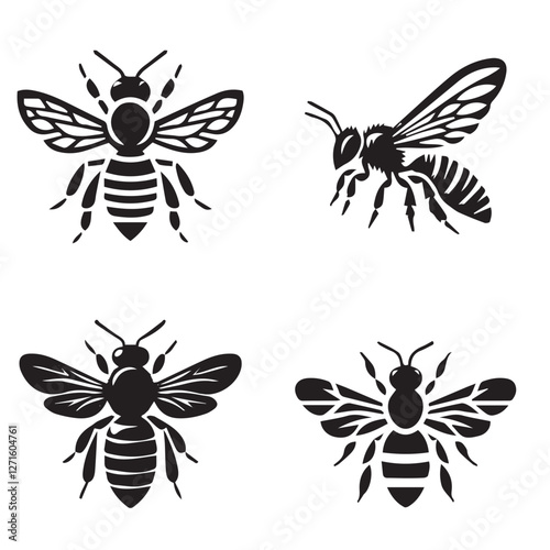Silhouette of a Bee in Flight – Insect Vector Illustration