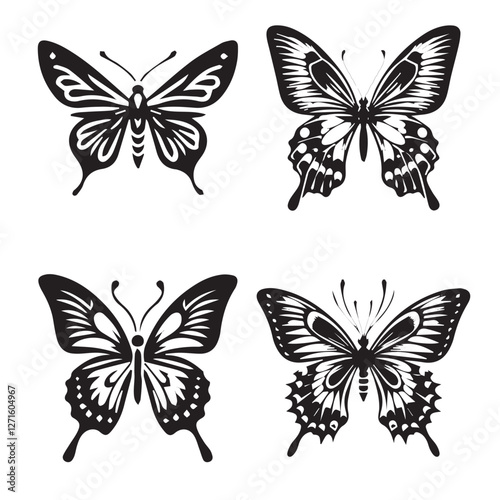 Silhouette of a Butterfly with Spread Wings – Insect Vector Illustration
