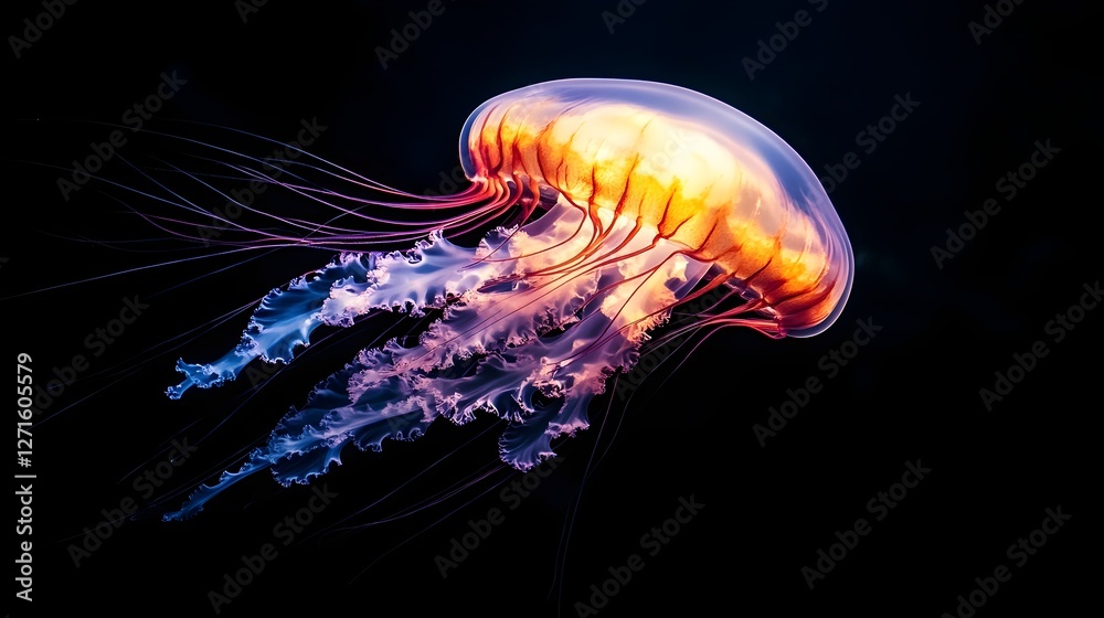 Fototapeta premium Glowing Neon Jellyfish Floating in the Dark