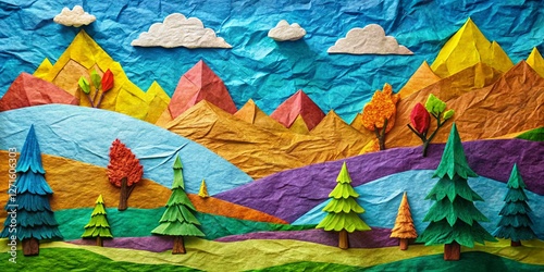 Tableau sur toile Animated Stop Motion Landscape: Crumpled Aged Paper Cutout Motion Graphics