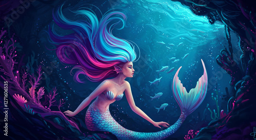 Enchanted Mermaid Drifting in the Ocean Depths

