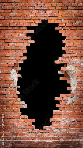 Wallpaper Mural Hope and freedom concept, old red brick wall with black hole background. Royalty high-quality free best stock of broken brick wall with black hole isolated background Torontodigital.ca