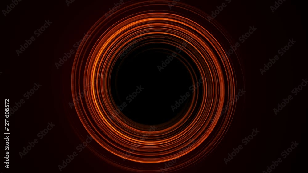 Bright orange and red glowing rings on a dark background. Animated background for vertical and horizontal use with a free space in the middle.