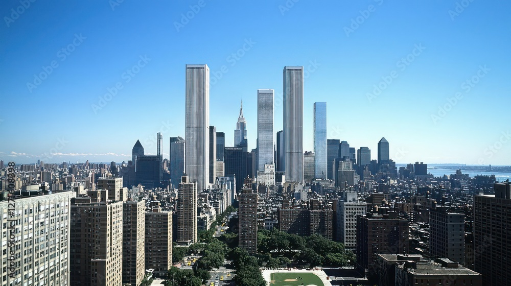 Fototapeta premium Elevated View of a City Skyline on a Sunny Day