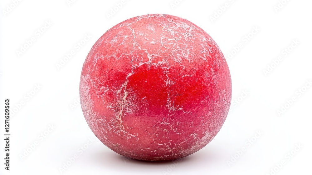 A bright red ball rests on a white background, highlighting its polished, textured surface A bright red ball rests on a white background, highlighting its polished, textured surface