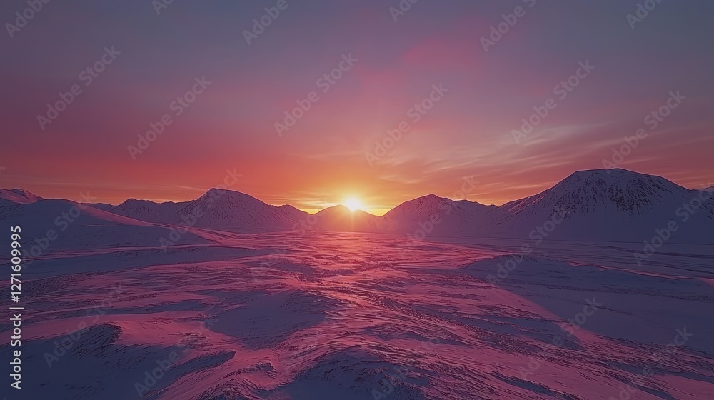 Fototapeta premium Arctic Sunrise over Snowy Mountains