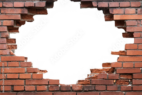 Wallpaper Mural Hope and freedom concept, old red brick wall with white hole background. Royalty high-quality free best stock of broken brick wall with white hole isolated background Torontodigital.ca