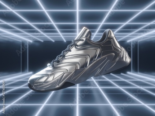 Futuristic Silver Sneaker in a  Grid Setting
