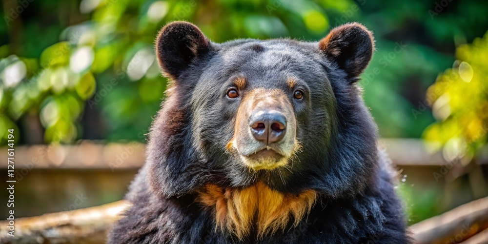 Asiatic Black Bear Relaxing at Zoo, Summer Day - Wildlife Photography Asiatic Black Bear Relaxing at Zoo, Summer Day - Wildlife Photography