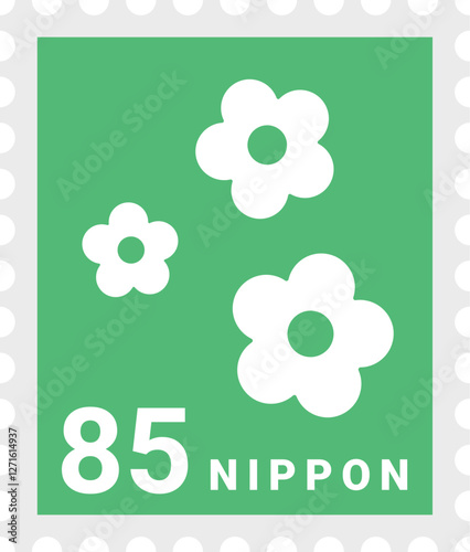花柄デザインの、85円切手のイラスト