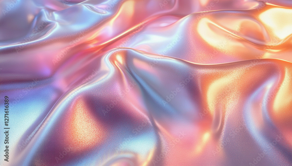 Fototapeta premium Iridescent holographic surface with rainbow-like light reflections creating a surreal abstract background