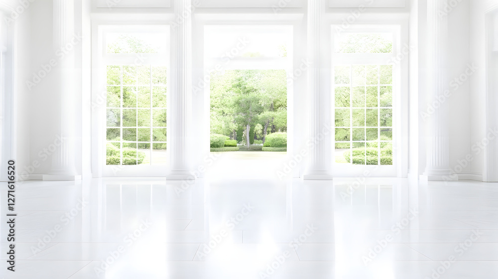 Minimalist Representation of a Grand Hotel Entrance with Classic Architectural Elements
