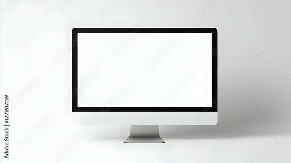 Modern Silver Desktop Computer with Blank White Screen on White Background Modern Silver Desktop Computer with Blank White Screen on White Background