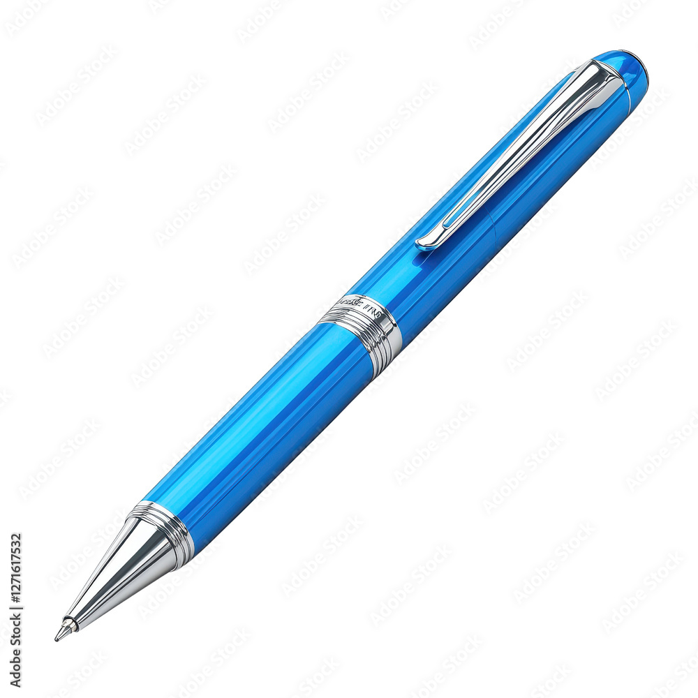 3D blue ballpoint pen isolated on white background. 3D blue ballpoint pen isolated on white background.