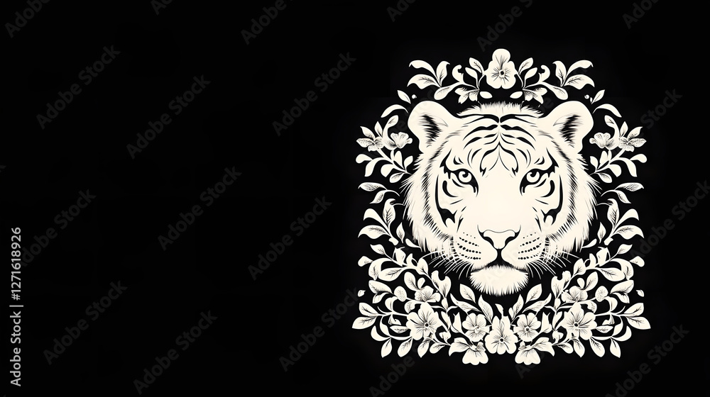 White Tiger Design Surrounded by Intricate Patterns
White Tiger Design Surrounded by Intricate Patterns