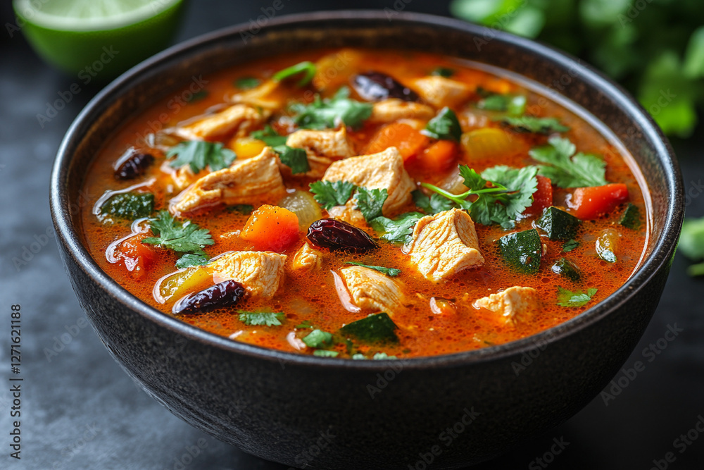 Chicken soup with hot peppers and lime. Chicken soup with hot peppers and lime.