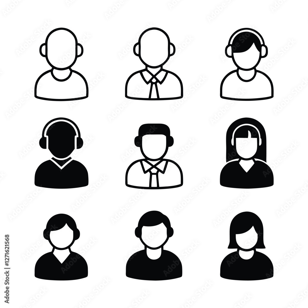 call center male and female model icon silhouette design set on a white background call center male and female model icon silhouette design set on a white background