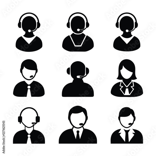 call center male and female model icon silhouette design set on a white background